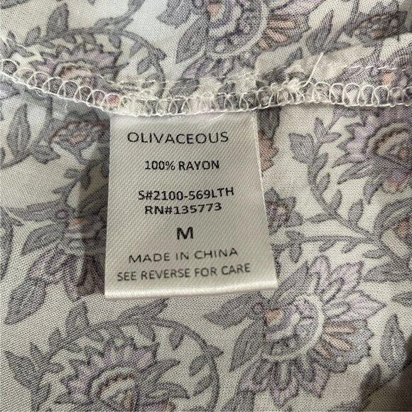 Olivaceous Boho Floral Peasant Blouse Cottagecore Lace Ruffle Dainty Tie Top M - Picture 11 of 11